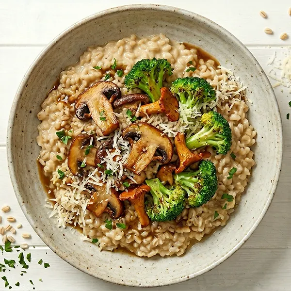 Mushroom And Broccoli With Parmesan Barley Risotto